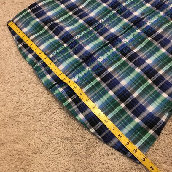 Vintage Alia Plaid Embroidered Green & Blue Cottagecore Button Down Shirt - Picture 14 of 16